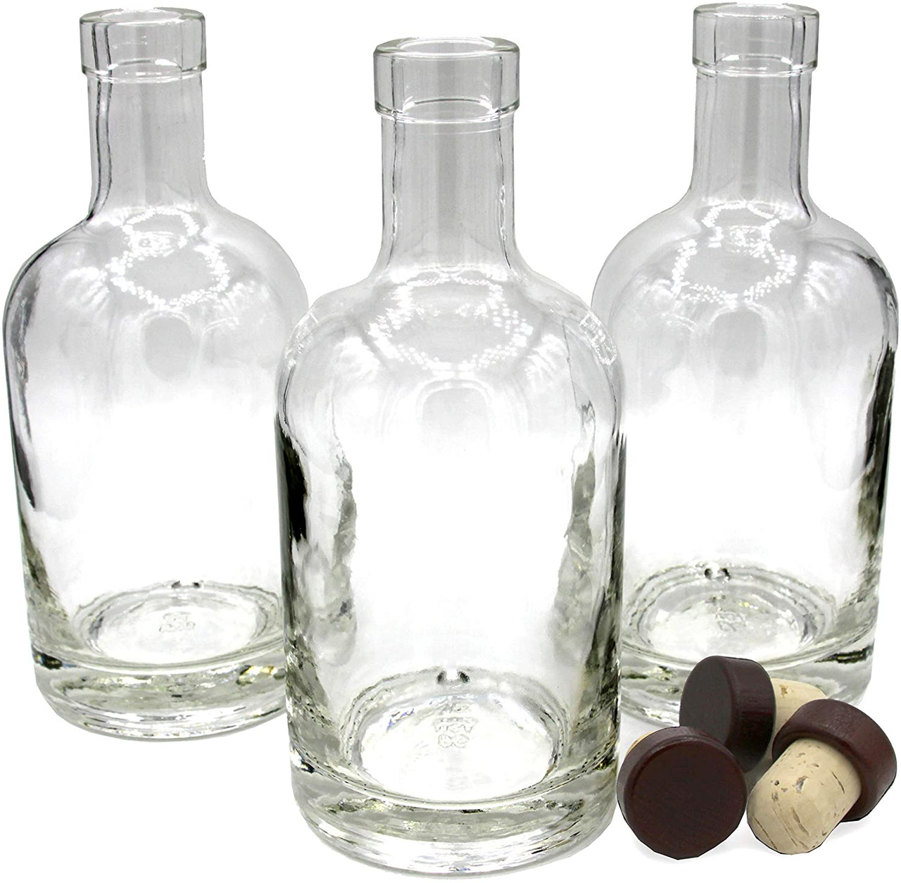3 pcs 12 oz Heavy Base Glass Liquor Bottles with T-Top Synthetic