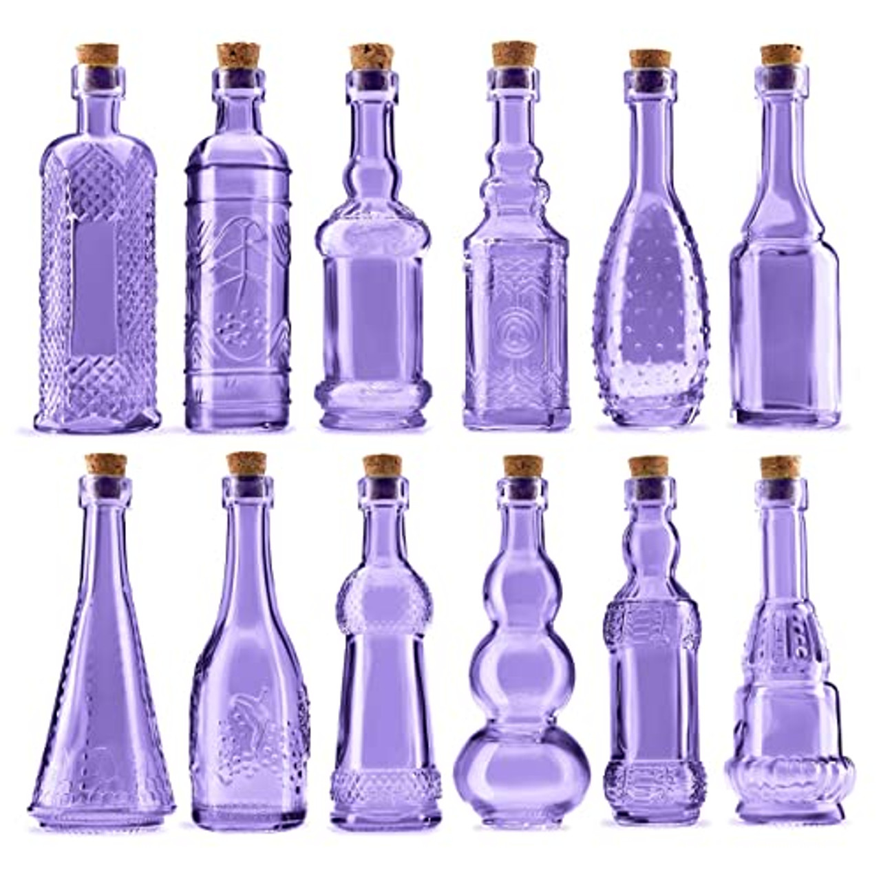 12 Pack Clear 6 Oz Glass Bottles with Cork Lids, Tiny Vintage