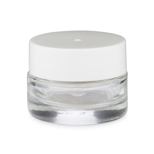 ( Case of 360) 1/4 oz clear glass thick wall jar with 33-400 neck finish with White PP Cap