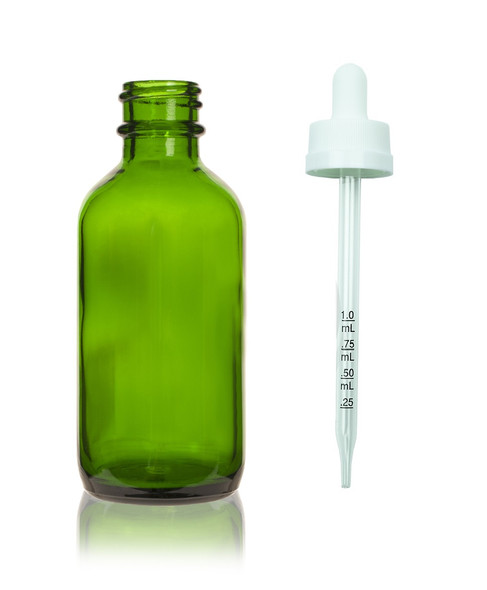 4 oz Green Glass Bottle w/ White Child Resistant Calibrated Dropper