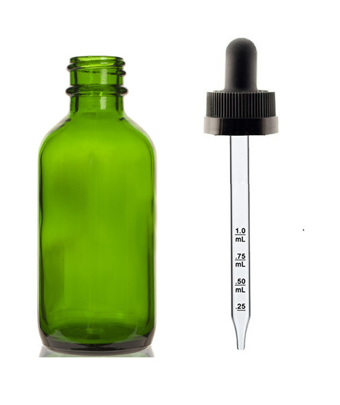 4 oz Green Glass Bottle w/ Black Child Resistant Calibrated Dropper