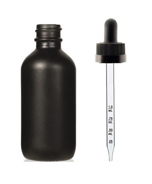 4 oz Matt Black Glass Bottle w/ Black Child Resistant Calibrated Dropper