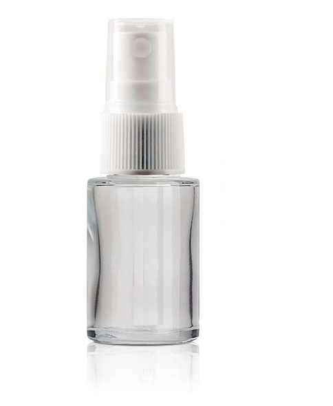 1 Oz Clear Cylinder Glass Bottle with White Fine Mist Sprayer