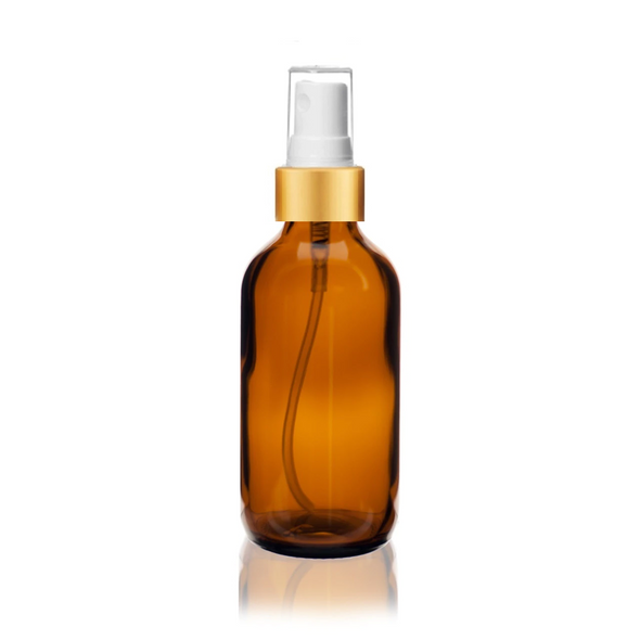 1 oz Amber Bottle w/ White - Gold Fine Mist Sprayer