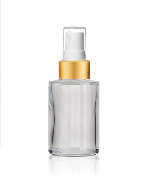 1 Oz Clear Cylinder Glass Bottle with Matt Gold White Fine Mist Sprayer