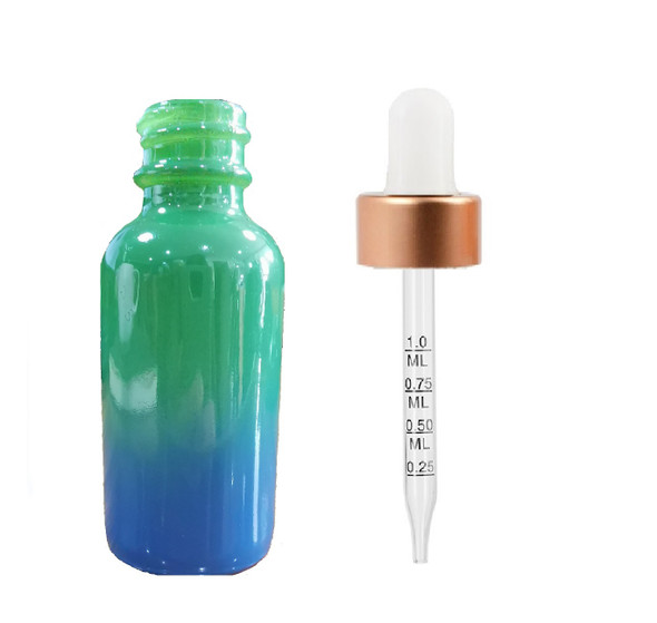 1 Oz Sage Green and Blue Multi-fade Bottle w/ White - Rose Gold Calibrated  Dropper