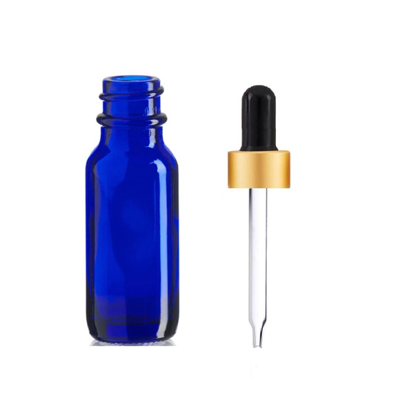 1/2 oz Cobalt Blue Glass Bottle w/ Black- Matt Gold Glass Dropper