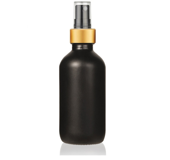 2 Oz Matt Black Glass Bottle w/ Black-Matte Gold Fine Mist Sprayer