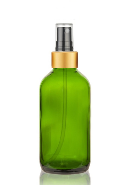 1 Oz Green Glass Bottle w/ Black-Gold Fine Mist Sprayer