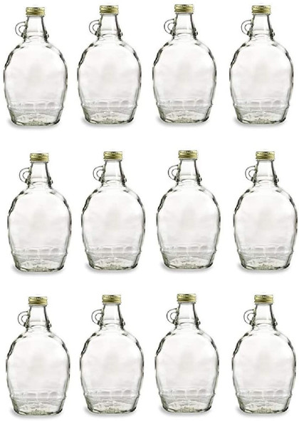 12 Ounce, 12 Pack, Empty Glass Syrup Bottles For Canning, with Metal Lids, Glass Maple Syrup Bottles