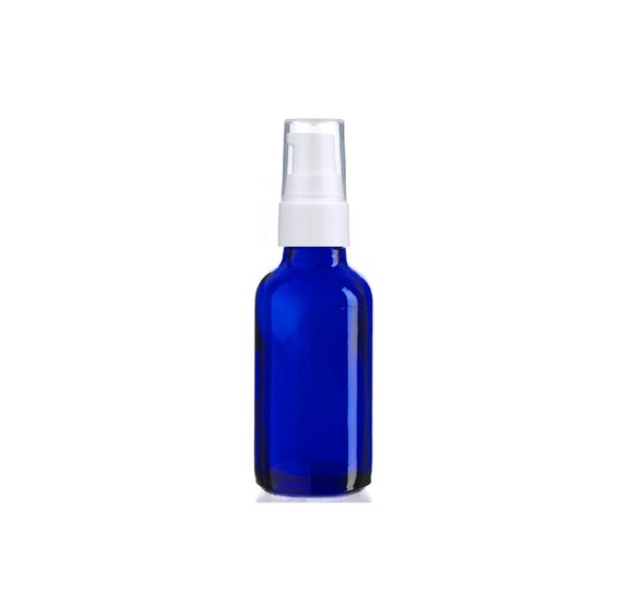 1 oz Blue Glass Bottle - w/ White Treatment Pump