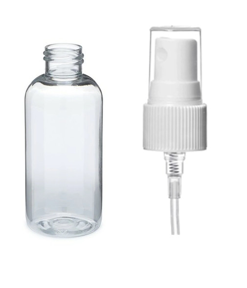 4 oz Clear PET boston round bottle with 24-410 neck finish with White Fine mist Sprayers - Case of 500