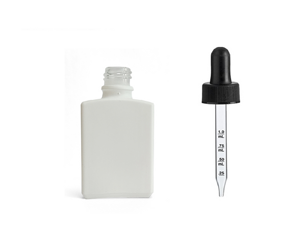 1 oz White SQUARE Glass Bottle w/ 18-415 Black Regular Calibrated Dropper