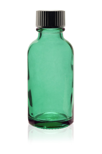 2 oz Caribbean Green Glass Bottle w/ Black Poly Seal Cone Cap