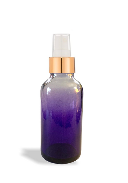 1 oz purple-shaded clear glass bottle with 20-400 neck finish w/ White-Gold Fine Mist Sprayer