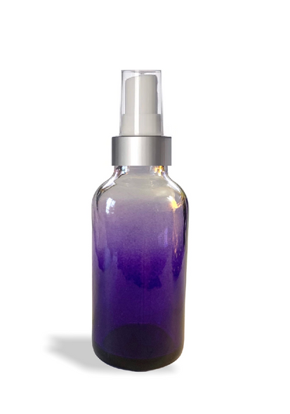 1 oz purple-shaded clear glass bottle w/ White-Silver Fine Mist Sprayer