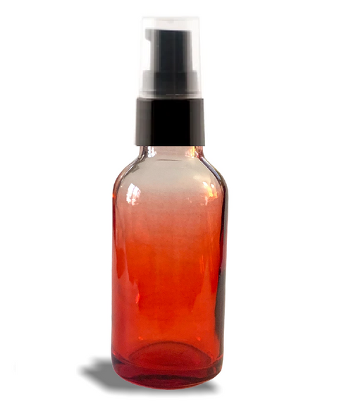 1 oz Red-shaded clear glass bottle w/ Black Treatment Pump