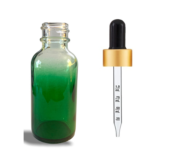 1 oz Green-shaded clear glass bottle  w/ Black Matt Gold Calibrated Dropper