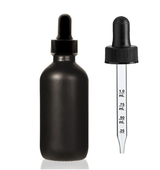 2 Oz Matt Black Glass Bottle w/ Black Calibrated Glass  Dropper