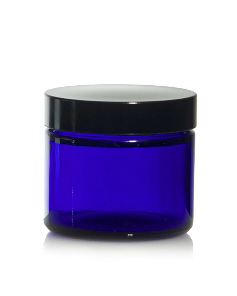 (Case of 160) 1 oz Cobalt Blue GLASS Jar Straight Sided w/ Black Plastic Lined Cap