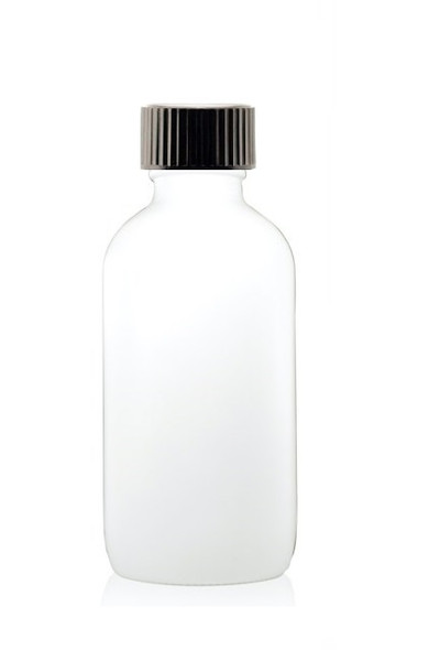 4 Oz Matt White Glass Bottle w/ Black Poly Seal Cone Cap