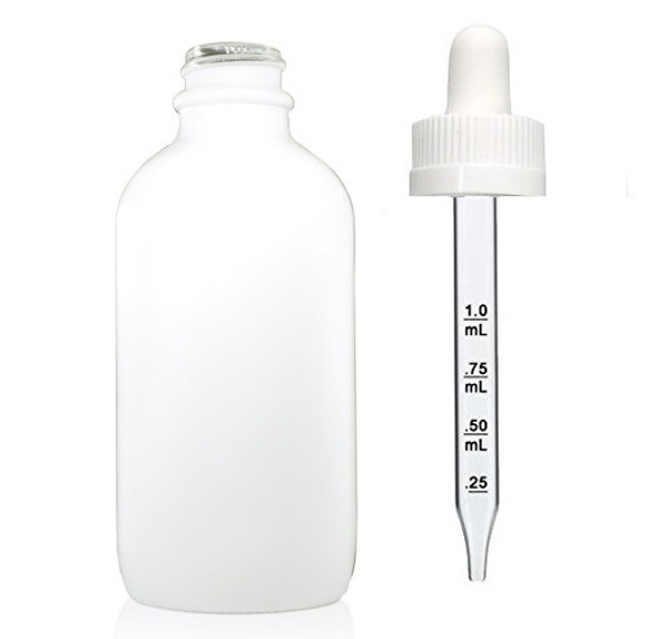 4 oz Matt White Glass Bottle w/ White Child Resistant Calibrated Dropper