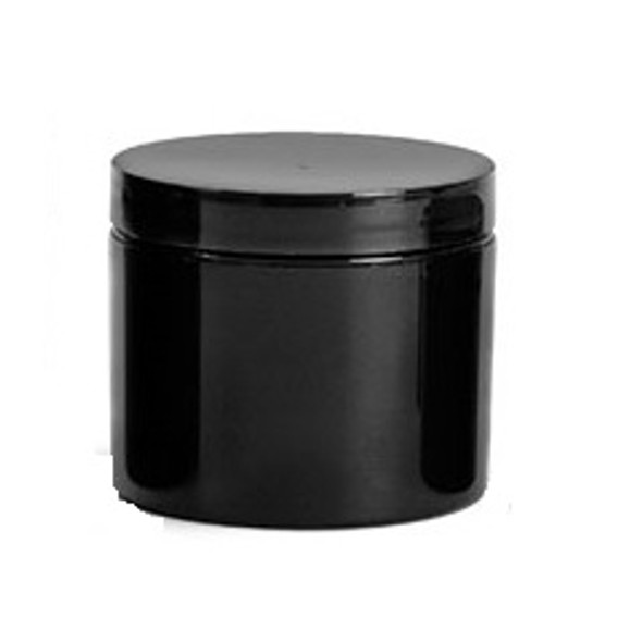 (pk 660) 2 oz black PP double wall straight base jar with 58-400 neck finish with Black Lids