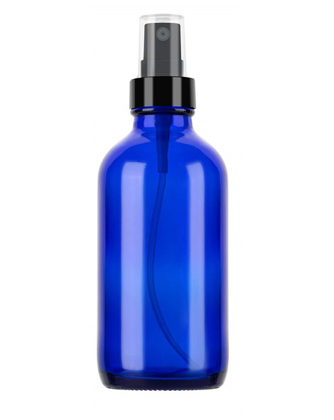 4 oz Cobalt BLUE Glass Bottle 22-400 mm neck finish w/ Black Fine Mist Sprayer