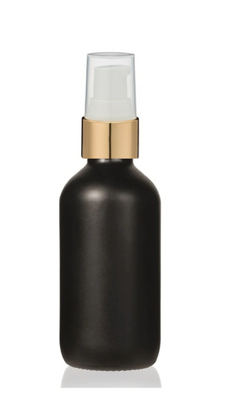 1 Oz Matt Black Glass Bottle w/ White-Matte Gold Treatment Pump