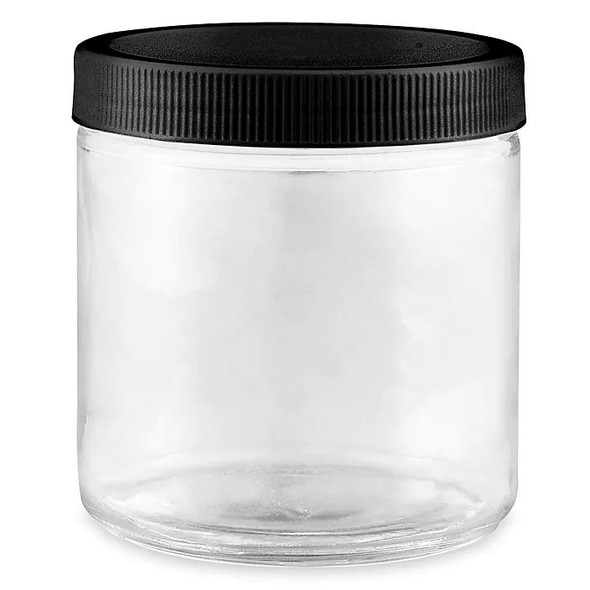 16 oz Straight-Sided Glass Jars -Black  Plastic Lid - 12/case