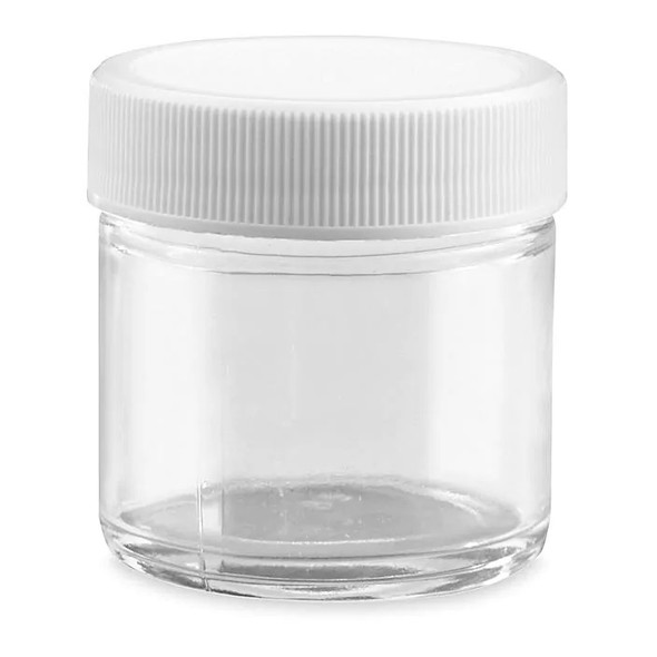 1 oz Straight-Sided Glass Jars - White Plastic Lid - 48/case