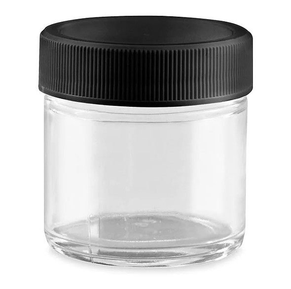 1 oz Straight-Sided Glass Jars - Black Plastic Lid - 48/case