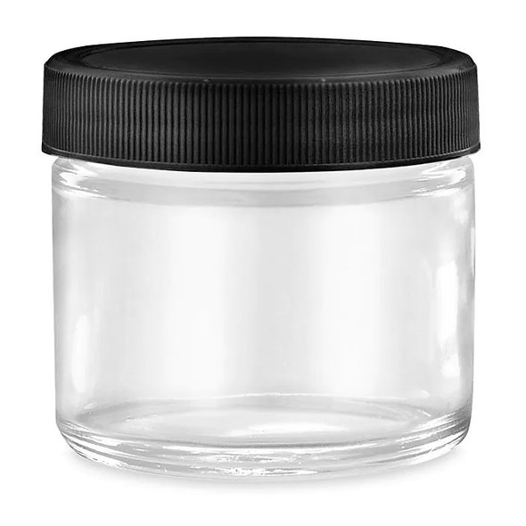 2 oz Straight-Sided Glass Jars - Black Plastic Lid - 24/case