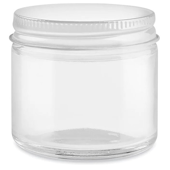 2 oz Straight-Sided Glass Jars - White Metal Lid - 24/case