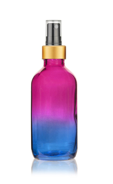 4 Oz Multi Fade Cosmic Cranberry and Teal blue Bottle with Black Gold Fine Mist Sprayers