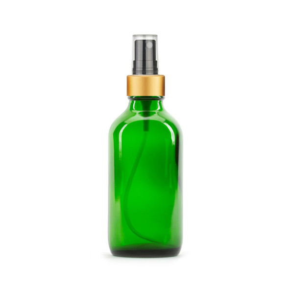 4 Oz Green Glass Bottle with Black Gold Fine Mist Sprayers