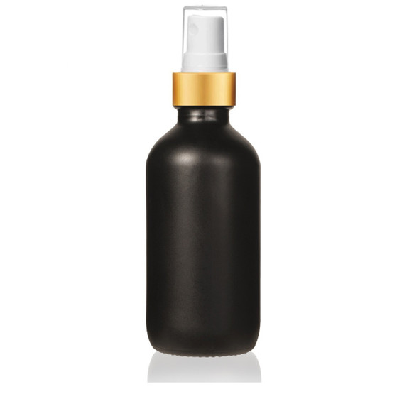 4 Oz Matte Black Glass Bottle with White Gold Fine Mist Sprayers