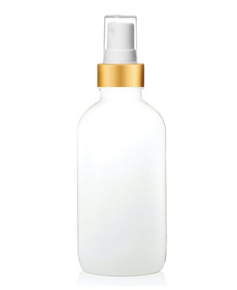 4 Oz Matt White  Glass Bottle with White Gold Fine Mist Sprayers