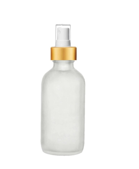 4 Oz Frosted Clear Glass Bottle with White Gold Fine Mist Sprayers