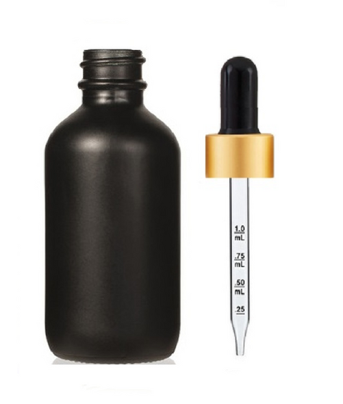 4 oz Matt Black Glass Bottle w/ Black Gold Calibrated Glass Dropper