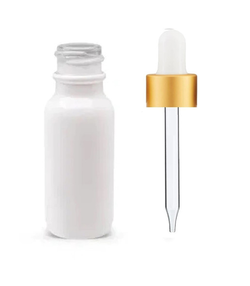 1/2 oz Matt White Glass Bottle w/ White-Matt Gold Glass Dropper