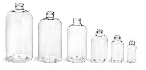 4 oz clear PET plastic boston round bottle with 24-410 neck finish- Case of 500