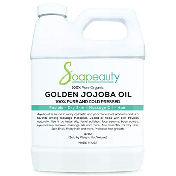 JOJOBA Oil Organic Cold Pressed Unrefined | 100% Pure Natural Golden Jojoba Oil | Carrier for Essential Oils, Moisturizer for Skin, Face & Hair, Massage, Soap Making | Sizes 4OZ to 1 Gallon | (32 OZ)