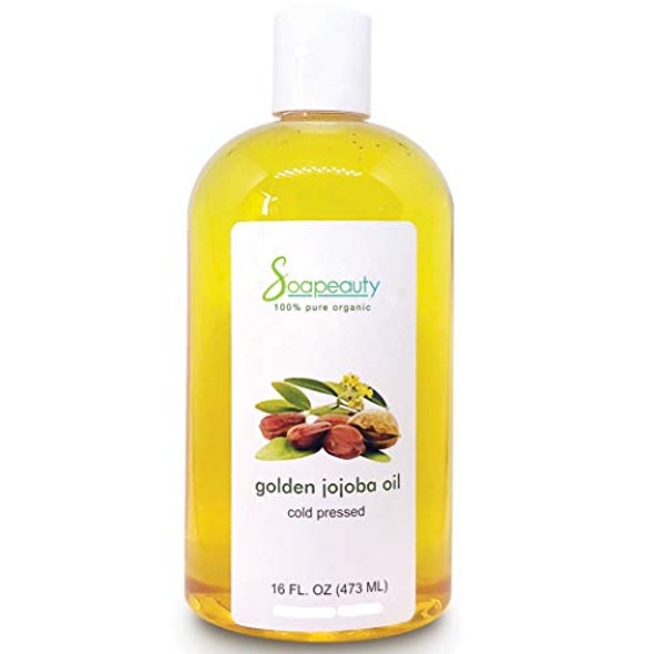 JOJOBA OIL Organic Cold Pressed Unrefined | 100% Pure Natural Golden Jojoba Oil | Carrier for Essential Oils, Moisturizer for Skin, Face & Hair, Massage, Soap Making | Sizes 4OZ to 1 GALLON | (16 OZ)