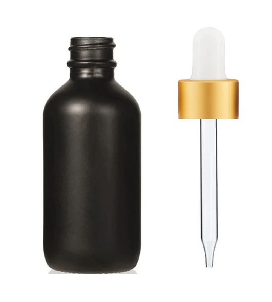 4 Oz Matt Black Glass Bottle w/ White Matte Gold Glass Dropper