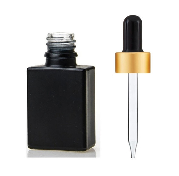 1 oz Matt Black SQUARE Glass Bottle w/ 18-415 Black-Gold Dropper