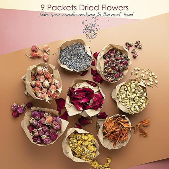 Soy Candle Making Kit with Dried Flowers - 50 Pieces - Candle Wax for Candle Making - 2lbs Natural Soy Wax, Tin, Cotton Wicks, Dried Flowers, and Lot More