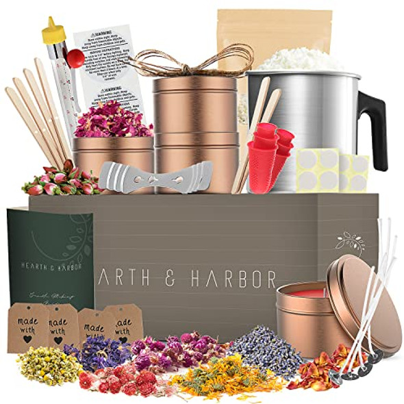 Soy Candle Making Kit with Dried Flowers - 50 Pieces - Candle Wax for Candle Making - 2lbs Natural Soy Wax, Tin, Cotton Wicks, Dried Flowers, and Lot More