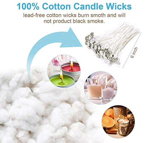 100pcs Cotton Candle Wicks, 6 inches Low Smoke Pre-Waxed Candle Wicks for Candle Making, Candle DIY