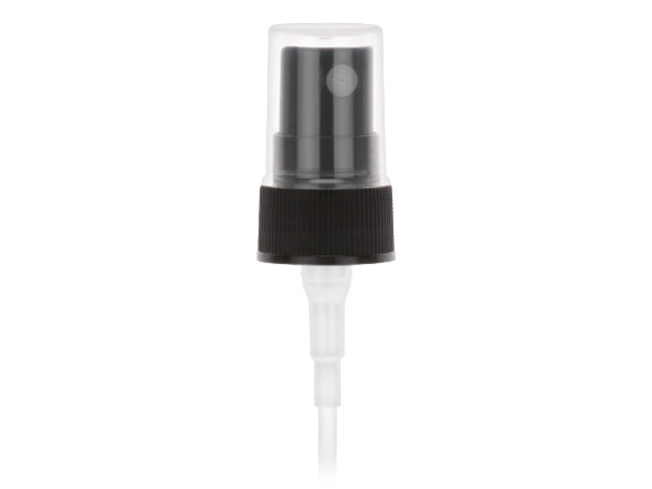 18-400 Black Plastic Fine Mist Sprayer with Ribbed Skirt - 1.7" Dip Tube fits 1/2 oz bottles